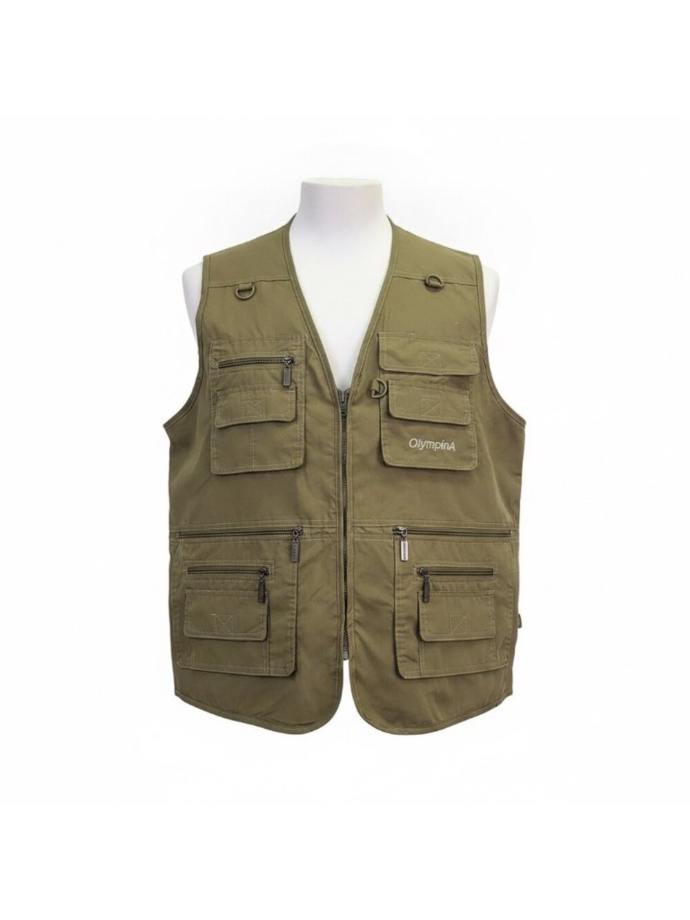 Olympina Mens Olive Green Multi-Pocket Outdoor Fishing Utility Vest Size M